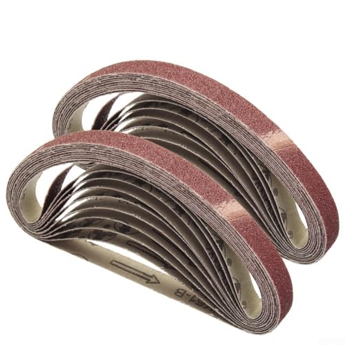 20 correas de lijado de óxido de aluminio de 15 x 452 mm, grano 60/240, para máquina pulidora adaptadora de lijadora M10, molienda y pulido de tela de metal de madera