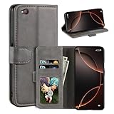 UOGNADGD Leder-Flip-Hülle Kompatibel mit ZTE Nubia N2 Geldbörsen-Hülle mit Kartenfächern, Magnetverschluss, Kickstand, RFID Stoßfest (Grau)