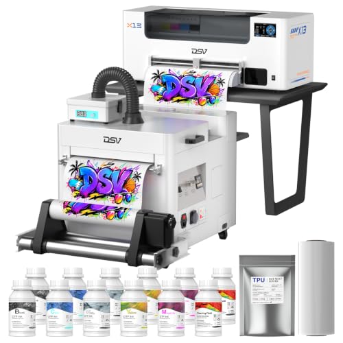 DSV A3 F1080 DTF Printer with Shaker&Purifier 24/7 Auto-Maintenance&White Circulation 5 LED Multi-Function Touch Screen 2X Speed Print Compared to L1800 2-Year Free Ink