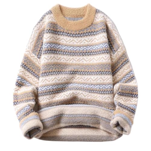 Men's Sweater Round Neck Knit Pullover Loose Fit Retro Base Layer Warm Long Sleeve Top for Men2