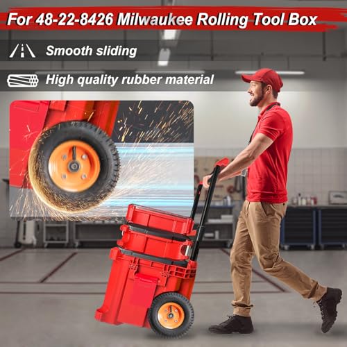 2pcs packaout wheels compatible with milwaukee rolling tool box 48-22-8426 9 inch packout replacement wheel kit alloy wheels strong and not easy to crack can roll smoothly on various terrains