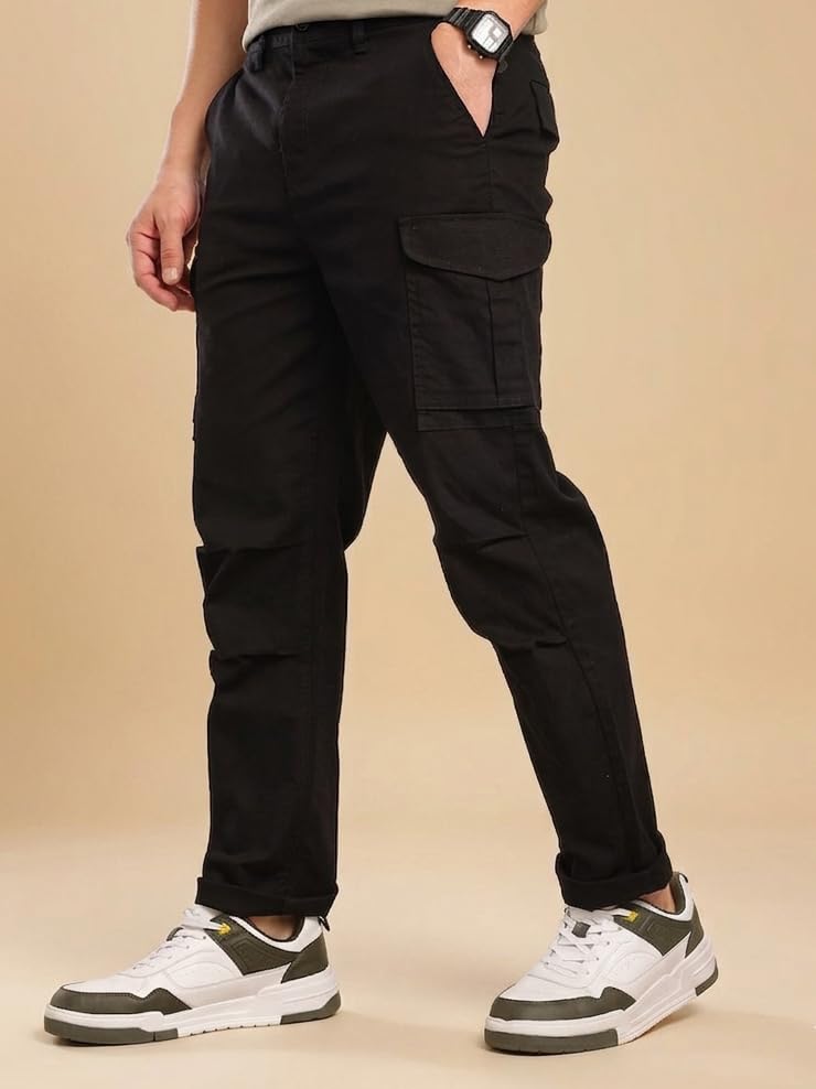 Image of Vogaan Men Cotton Linen Blend Cargo Pants | Mid Rise Regular Fit Casual Trousers | Multi Pocket Utility Bottom Wear | Comfortable Breathable Fabric Travel Outdoor Styling
