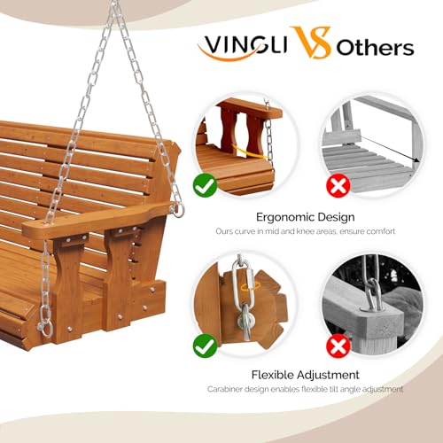 Image of VINGLI 2026 Upgraded 4 FT Wooden Porch Swing, 880 LBS Heavy Duty, Brown