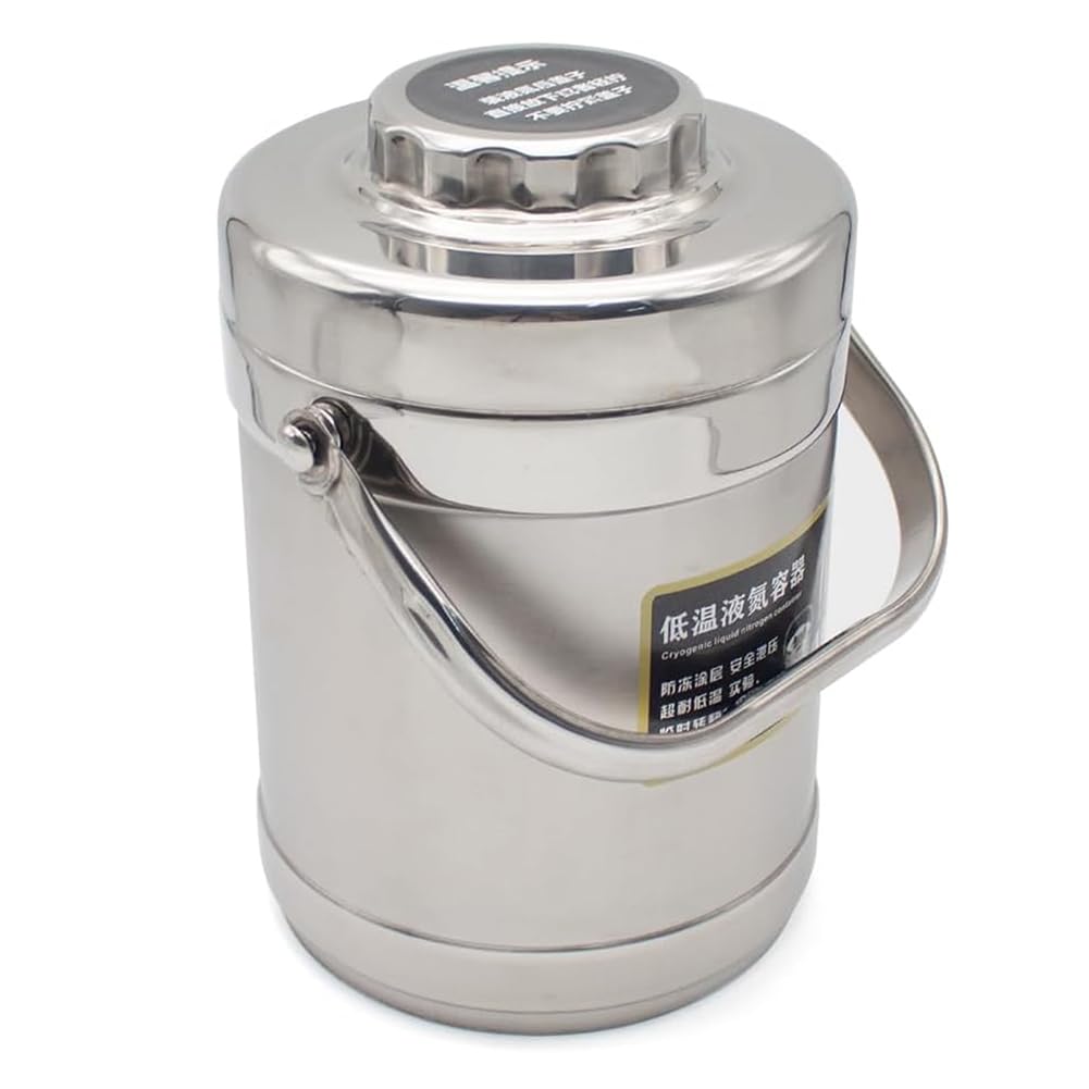 Dewar per Azoto Liquido 1,2-5 L Acciaio Inossidabile Serbatoio di Stoccaggio Criogenico Isolamento Ad Alto Vuoto Contenitore Criogenico, Serbatoio Termico Portatile Silver, 5L