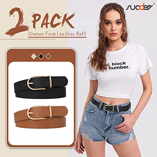 Image of 2 Pack Women Soft Faux Leather Waist Belt for Ladies Jeans Dress Chic belt with Pin Buckle SUOSDEY Fashion Casual Belt