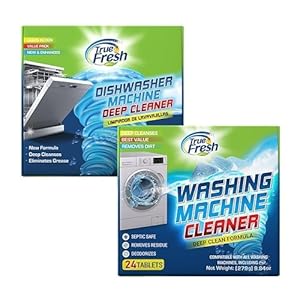 True Fresh Washing Machine Cleaner Tablets, Washer Tablets compatible with Laundry Front loader -Top load – HE, Dishwasher Cleaner and Deodorizer, Dishwasher Cleaner Tablets – 48 pcs Bundle