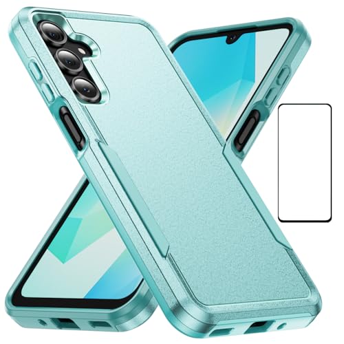 for Samsung Galaxy A16 5G Case with Screen Protector,Slim Fit Bumper Hybrid Heavy Duty Dual Layer Shockproof Rugged Protection Defender Back Cover Protective Phone Case for Samsung A16 (Green)