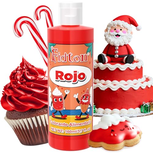 Colorante Alimentario 160ml - Gran Capacidad Colorantes Alimentarios Reposteria Altamente Concentrado para Decoración de Pasteles, Colorante Alimenticio para Fondant Colores, Macarrone, Donuts - Rojo