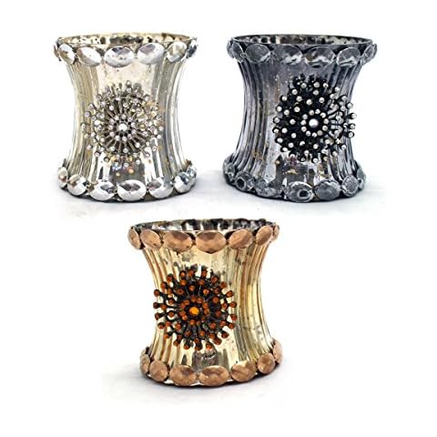 Gall & Zick Tea Light Glass Candle Holder Candle Glass Tea Light Glass Decoration Light Colourful Gold Silver Black Set of 3 Cover