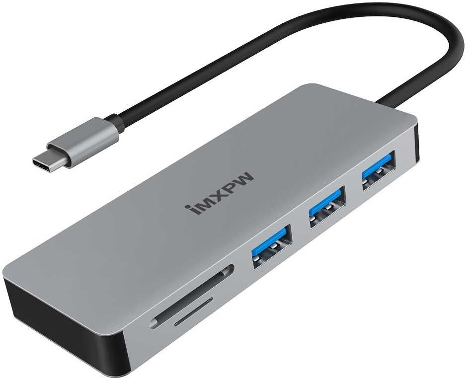USB-C Hub with SD/Micro SD Card Reader, iMXPW Alora Type-C MacBook HUB Adapter, 3 USB 3.0 Port for MacBook 12”, New MacBook Pro with Thunderbolt 3 Port, Chromebook Pixel and More (Space Grey)