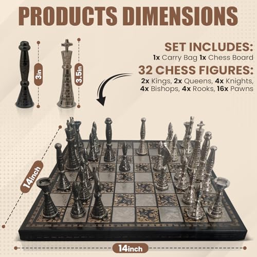Set de Ajedrez Tribal Warli Metal en Caja de Cuero miniatura 3