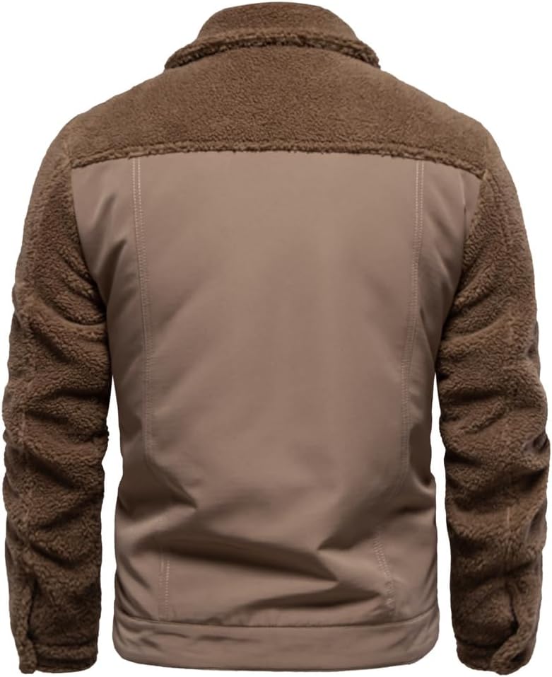 evzosrz Men's Winter Jacket Sherpa Lined Fleece Trucker Jackets Thick Thermal Warm Coat Lapel Work Cargo Jackets for Men