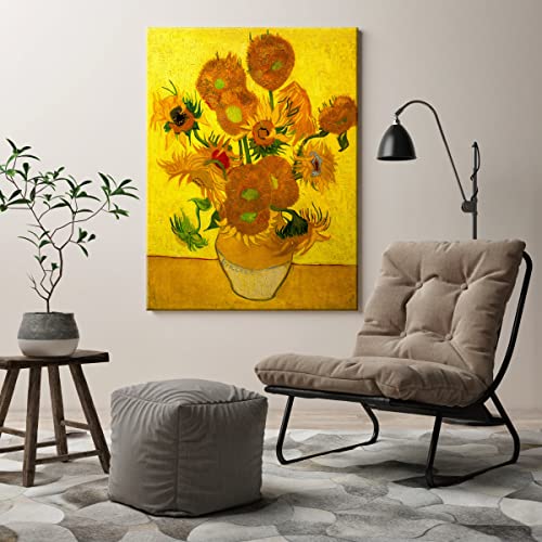Wieco Art Large Canvas Wall Art Vase with Fifteen Sunflowers by Van Gogh Classic Oil Paintings Abstract Flowers Canvas Prints for Home Decor Floral Picture Artwork for Living Room Decor