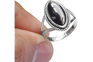 925 Sterling Silver Stackable Womens Hematite Ring with Minimalist Grey Gemstone