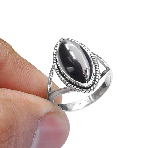 Sterling Silver 925 Ring For Womens Hematite Ring Sterling Silver Minimalist Ring Grey Gemstone Split Shank Ring