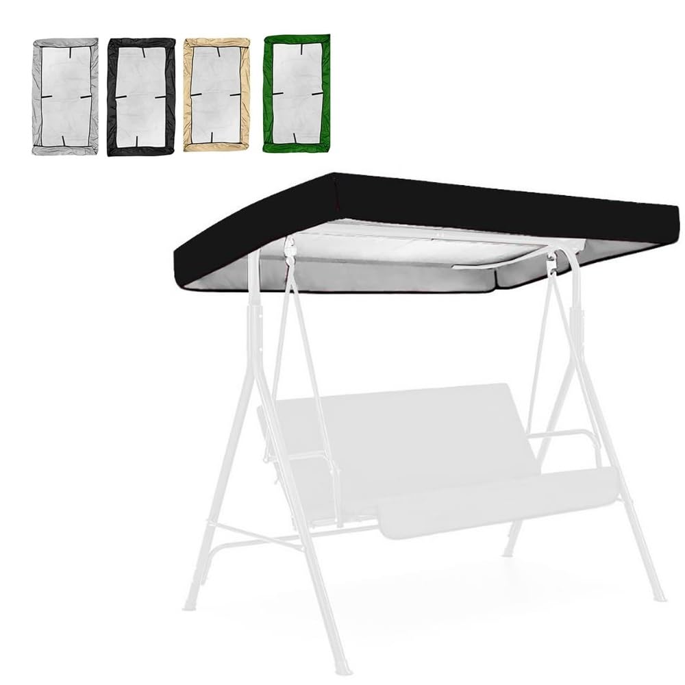 Baldacchino di ricambio per dondolo da giardino a 3 posti, resistente ai raggi UV, nero, copertura impermeabile per dondolo Hollywood (195 x 125 cm)