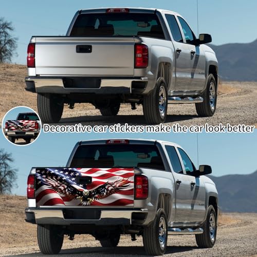 Image of Turck Tailgate Wraps Decals - 66x23.6 in Tailgate Decals for Trucks, Egale Flag Tailgate Graphics for Trucks Pickup Personalized Decoration, American Flag Tailgate Decal