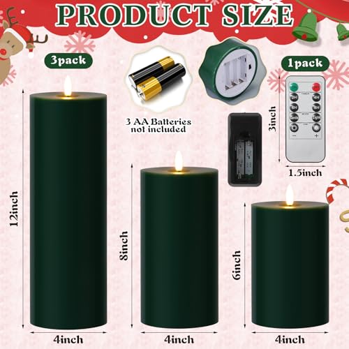 Image of 3 Pcs 6 /8 /12 inch Christmas Flameless LED Candles Battery Operated & Remote