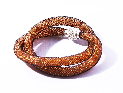 Preisvergleich Produktbild Armband Netzschlauch zweireihig Glitzerkristallen u. Shamballa Kugel Trendschmuck Armband Damen Wickelarmband Armschmuck Modeschmuck Nylon Netzschlauch Schmuck Damenschmuck braun von MyBeautyworld24