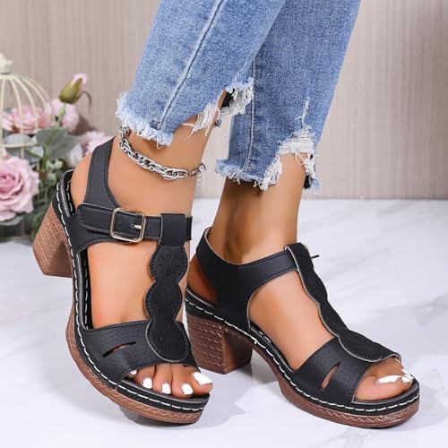 Orthopedic Sandals for Women Dressy Summer Casual Ankle Strap Hollow Out Sandals Platform Beach Casual Slip on Sandal Comfortable Flower Shoe Adjustable Hook Loop Shoes2