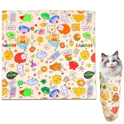 Maxqzin Cat Wrap for Cutting Nails Cat Grooming Wrap Anti Scratch Adjustable Grooming Bag for Cats Nail Clipping Ear Cleaning Teeth Brushing 21 Inch