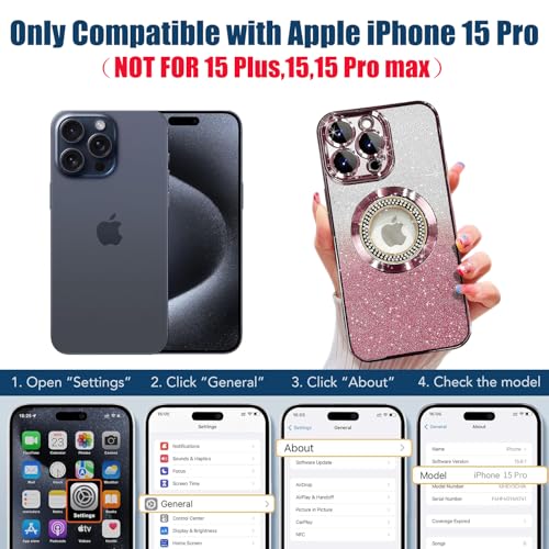 Image of Misscase for iPhone 15 Pro Magnetic Glitter Case Compatible with MagSafe,Full Protection Slim Shockproof Anti-Scratch Case with Camera Lens Protector Logo View Dust-Proof Net for Women 6.1 Inch Pink