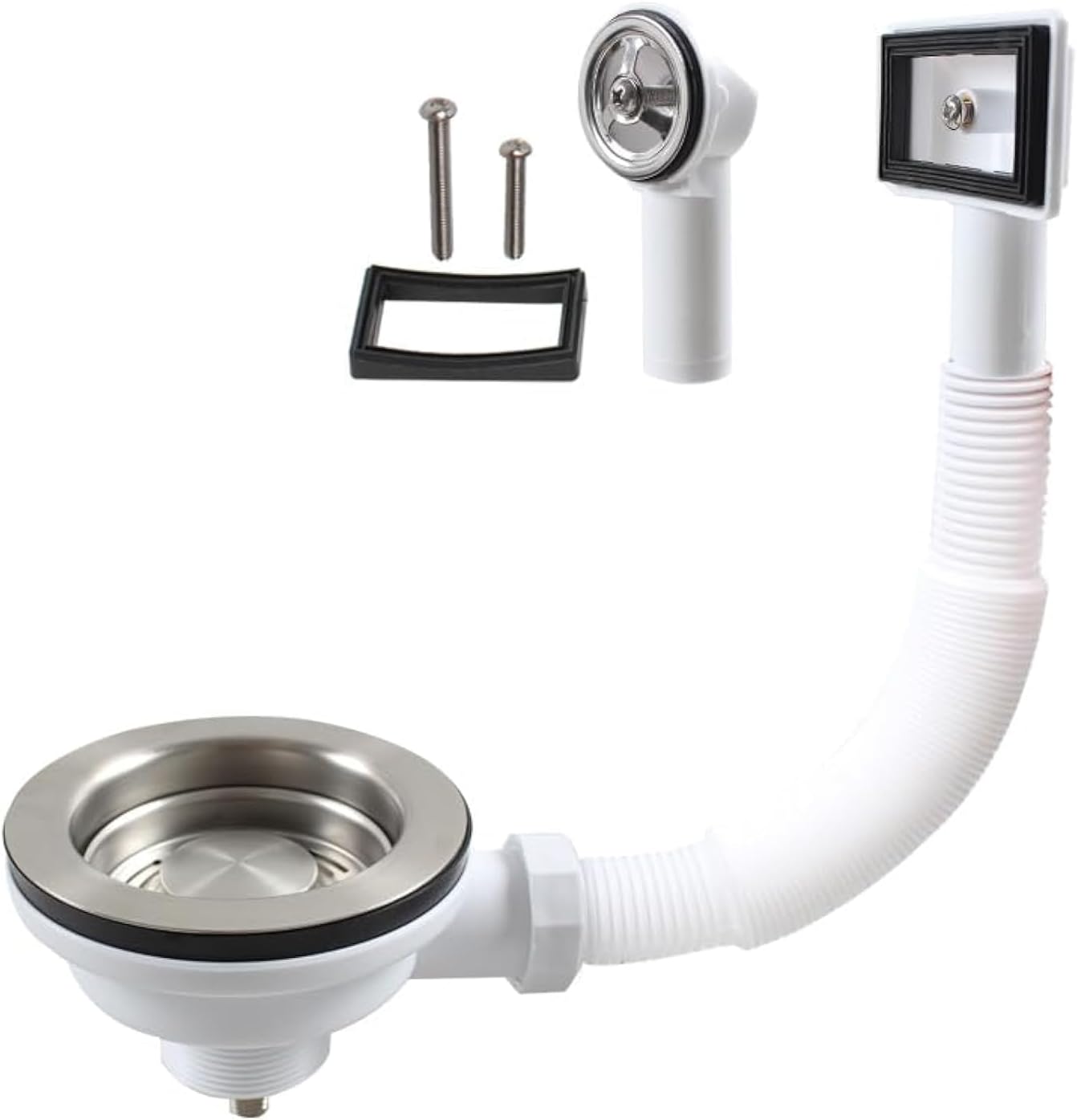 Talea Stainless Steel Bowl Type Sink Drain Strainer Assembly Kit for Kitchen Sink with Overflow XK267C019 (Round Overflow Head)