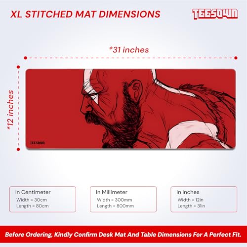Image of Stitched Gaming Extended Mousepad (12x31) - Spartan Warrior Red Design Deskmat for Laptop, Desktop, PC (Stitched Edges, XL)