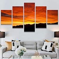 SIGNWIN 5 Panel Canvas Wall Art Sunset in The Mountains for Home Decorations Ready to Hang - 60