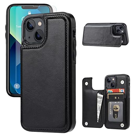 JOYAKI Wallet Case Compatible with iPhone 13,Slim Protective case with Card Holder,PU Leather Kickstand Card Slots Case with a Free Screen Protective Glass for iPhone 13(6.1")-Black