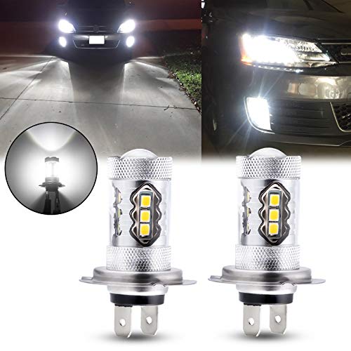 Xotic Tech H7 LED Fog Light Bulbs w/Projector Lens, High Power 80W (Xenon White)