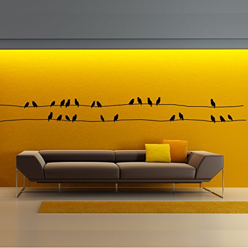 Wall Sticker Starlings on Cables - Bird Wall Sticker - Bedroom & Living Room Wall Decoration - 440 cm Line + 24 Birds - Black - Image 3
