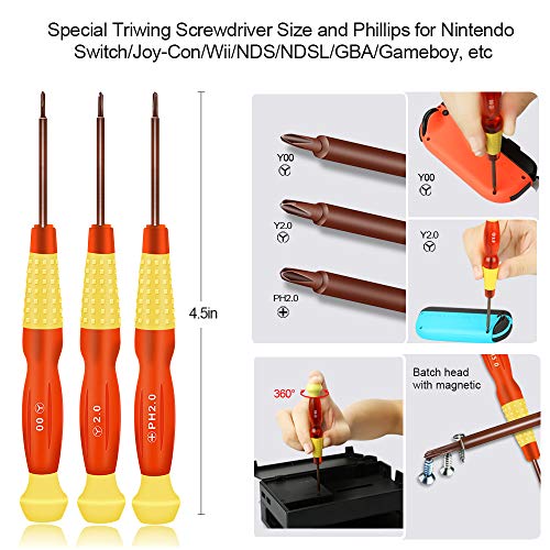 E.Durable Nintendo Screwdriver Set 18 in 1 Professional Full Tri wing Security Screwdrivers Gamebit Repair Tool Kit for Nintendo Switch JoyCon New 3DS/Wii/NES/SNES/DS Lite/GBA/Gamecube