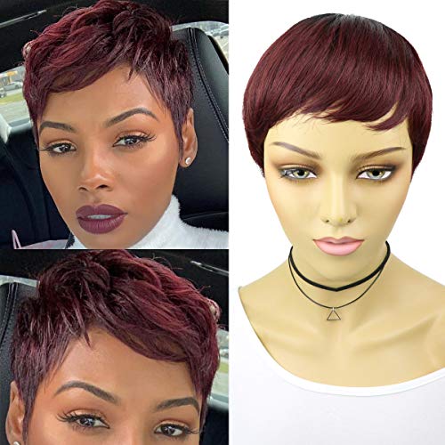 VRZ Short Curly Human Hair Wigs pixie Cut Summer Short Hair Wigs for Women Black Color 1B (9001 1B/99#)