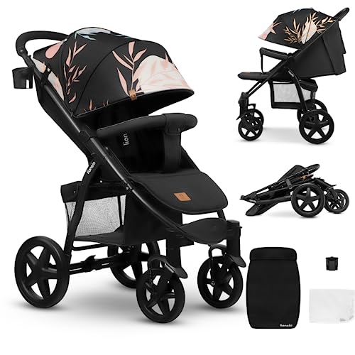 Lionelo Annet passeggino leggero pieghevole per bambini fino 48mesi o 22kg, regorabile, con posizione sdraiata, Ruote EVA 28cm Cappottina XXL Zanzariera Coprigambe Portabibite, LOVIN