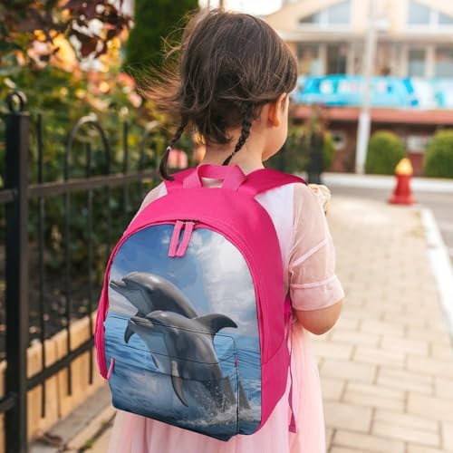 Two Dolphins Backpack Small Book Bag with Side Pocket, Lightweight Durable Backpack, Travel Rucksack, Pink-style 5
