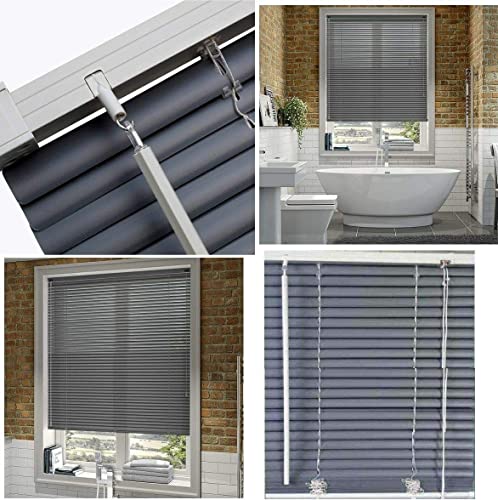 Optimal Products PVC Window Venetian Blinds Strong Trimmable Easy Fit Child Safe Home Office Blind Black Cream White Silver Teak And Natural (Contrast Slate, 45 x 213 cm)