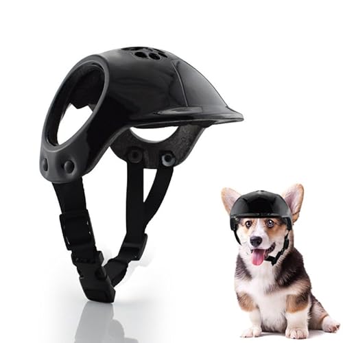 ペットヘルメット、耳穴付きポータブルヘルメット、犬用の快適なハードヘルメット、パグ、ビション 安全帽子 (ブラック,L)