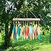 Blue Handworks Coral and Teal Glass & Driftwood Chime, Sandblasted Glass and Found Wood Handcrafted Wind Chime