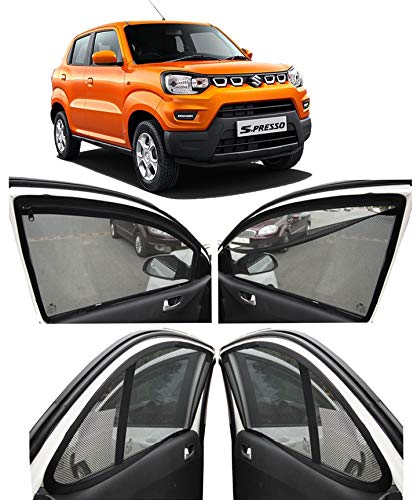 Image of Autofact Magnetic Car Sunshades Compatible with Maruti Spresso (Set of 4) - Easy Installation, UV Protection, Keeps Car Cool (Front 2 with Zippers for Easy Access, Rear 2 Without Zippers)
