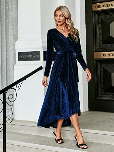 Image of BerryGo Women's Velvet V Neck Wrap Semi Formal Dress Cocktail Party Maxi Dress for Wedding Guest