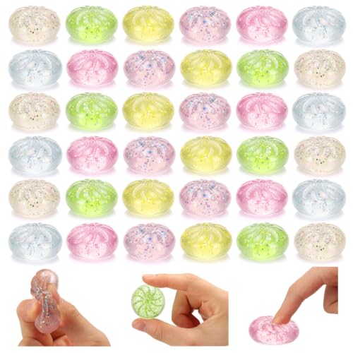 Thenshop 24 Pcs Glitter Soup Dumpling Bao Squeeze Soft Toys Kawaii Mini Food 6 Colors Soft Stress Relief Sensory Fidget Toys Food Party Favors Goodie Bag Fillers for Adults Birthday Classroom Prizes