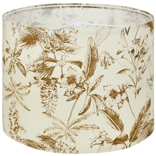 Lauusiusi Fabric Lamp Shades Medium Drum for Table Lamps Sketch Leaves Plants Print Countryside, 13" Top x13" Bottom x 10" High Spider Fitter, Replacement Lampshades for Bedside Lamps