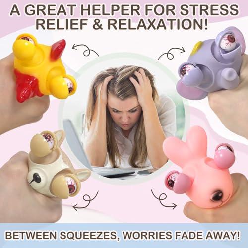 Popping Out Eyes Squeeze Toys 4 Stück, Stressbälle, Stress Squeeze Spielzeug, Quetschball, Fidget Toys, Knautschball, Anti Stress Spielzeug für Erwachsene und Kinder