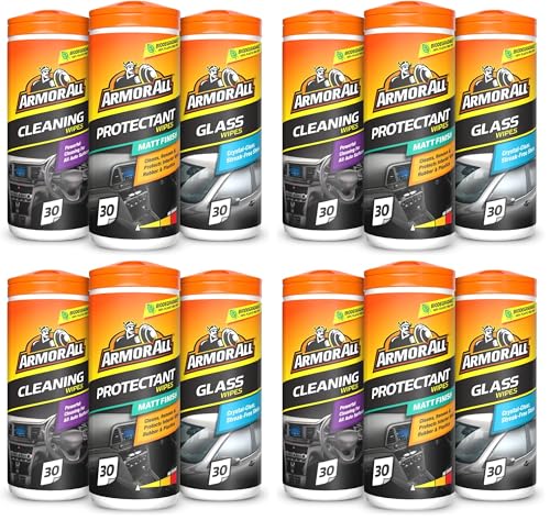 Image of Armor All, Car Interior Cleaning Wipes,Triple Pack for Dashboard, Glass & All Around Interior, Set of 3x30 Plastic Free Wipes (90 Biodegradable Wipes) (Pack of 4)