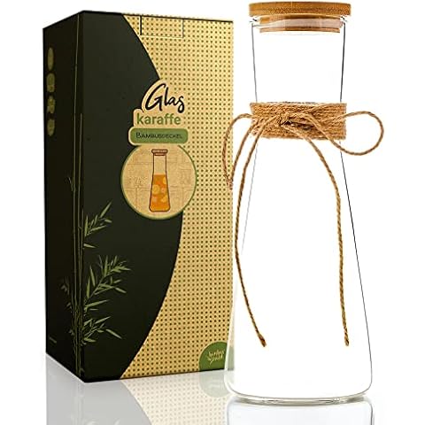 bambuswald© Jarra de vidrio de 1L con tapa de bambú natural Cover