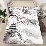 Latwerio Sábana Bajera Ajustable 150 x 190 cm Estilo Japón 3D Sabanas, Oriental de Microfibra Suave y Cómoda Funda de Colchón Sábana con Elástico y Bolsillo Profundo 30 cm, Sabanas Cama 150, T698