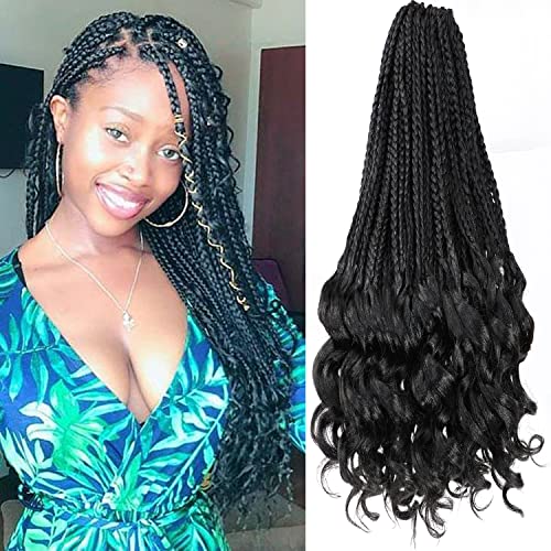 18 Inch Wavy Ends Box Braids Crochet Braiding Hair Extensions Synthetic Black Bohemian Crochet Box Braids Hair for Black Women (18inch,1B)