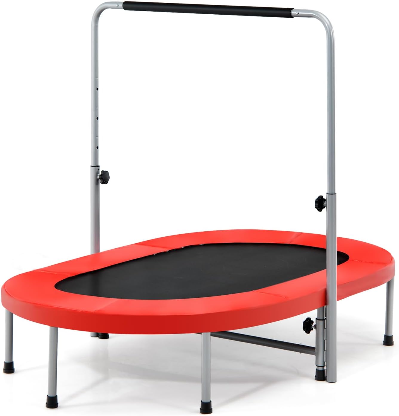 GYMAX Rebounder Trampoline for Adults, 60" Foldable Mini Kids Trampoline Indoor with 5-Level Height Adjustable Handle & Non-Slip Pads, Easy Assembly for Fitness Workout, Max Load 330lbs