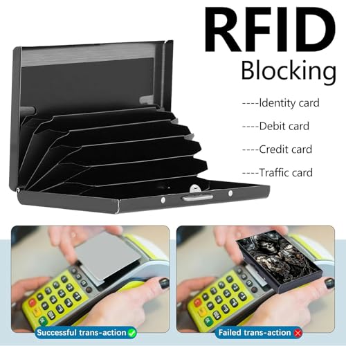 Credit Card Holder, Skull Face Guns Design Mini RFID Blocking Aluminum Wallet Slim Metal Hard Case Shell Travel Wallet ID Case Small Credit Cards Case Business Cards for Women Men Girls3